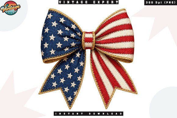 American Flag Ribbon Bow Patchwork PNG