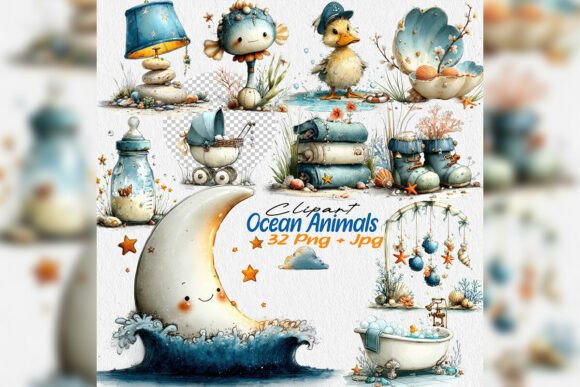Baby Ocean Nursery Clipart Set Guide