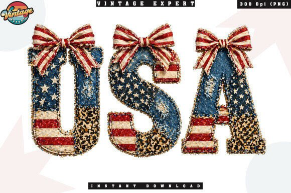 Elevate Americana Designs with Patriotic USA Bow Patchwork PNG