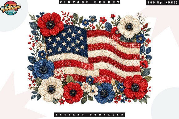 Elevating Patriotic Designs with Fourth of July Floral Patchwork PNG