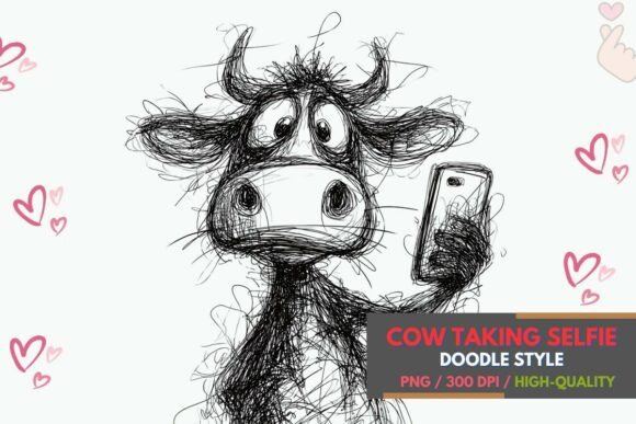 Funny Cow Taking Selfie PNG Clipart: Elevating Digital Creativity with Farmyard Charm