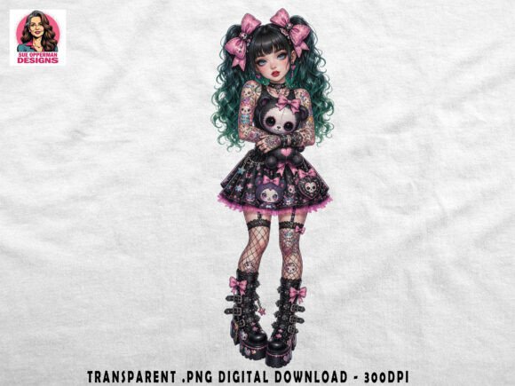 Gothic Kawaii Girl Emo Doll Art: Blending Dark Aesthetics with Pastel Charm