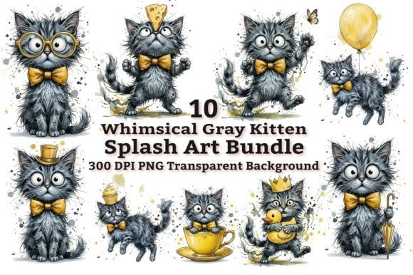 Integrating Whimsical Gray Kitten Splash Art Clipart into Your Creative Workflow