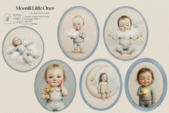 Moonlit Little Ones Clipart: A Dreamy Design Asset