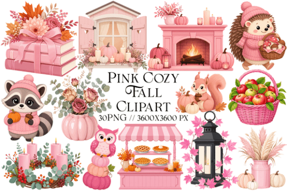Pink Cozy Fall Clipart: Elevating Your Autumn Aesthetic with Soft Feminine Design