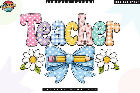 Retro Classroom Teacher Patchwork PNG Guide