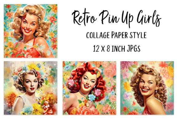 Retro Vintage Pin Up Girls Collage Paper: Elevating Your Creative Projects with Whimsical Digital Art