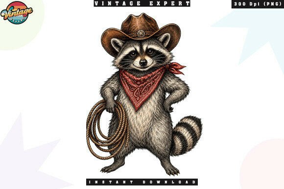 Vintage Cowboy Raccoon Western PNG: A Design Evaluation for Creators
