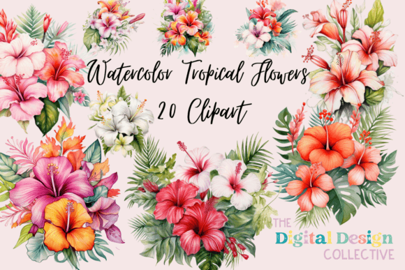 Watercolor Tropical Flowers Clipart Set: Elevate Your Creative Projects