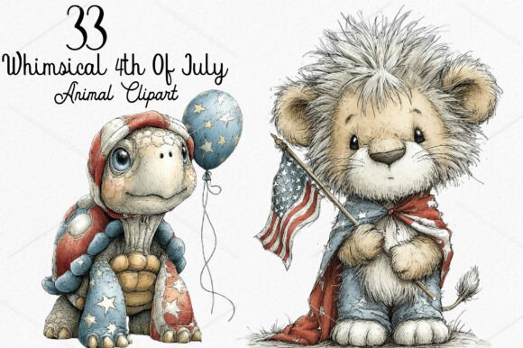 Whimsical 4th of July Animal Clipart