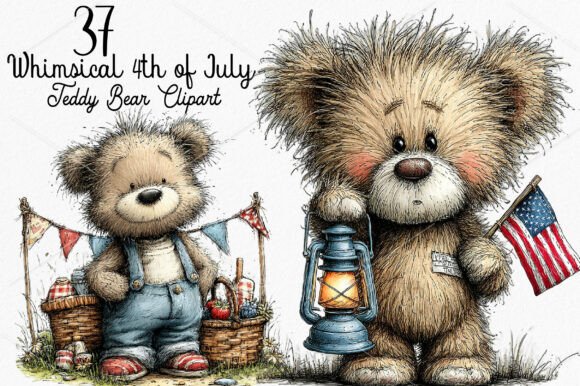 Whimsical 4th of July Teddy Bear Clipart