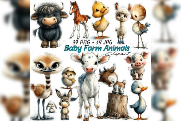 Whimsical Baby Farm Animals Clipart Set