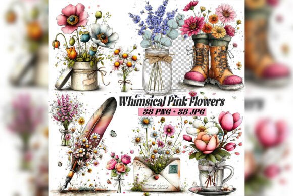 Whimsical Pink Spring Floral Set