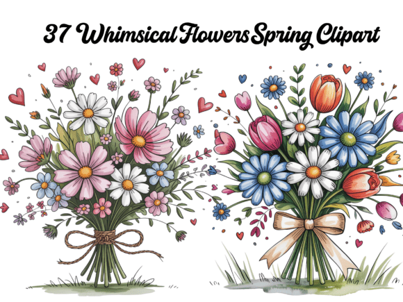 Whimsical Spring Flower Clipart Bundle: Elevate Your Creative Projects with High-Quality Floral Assets