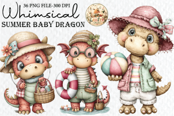 Whimsical Summer Baby Dragon Clipart