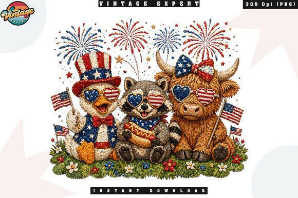 Why the Patriotic Highland Cow Duck Raccoon PNG Is a Standout for Fourth of July Designs